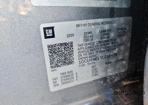 2020 Chevrolet Silverado K1500 High Country from USA, damaged, VIN 1GCUYHEL5LZ183780